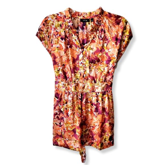 VTG 90s Floral Satin Milkmaid Blouse Top L Orange Red Colorful Fall Retro - Picture 1 of 10